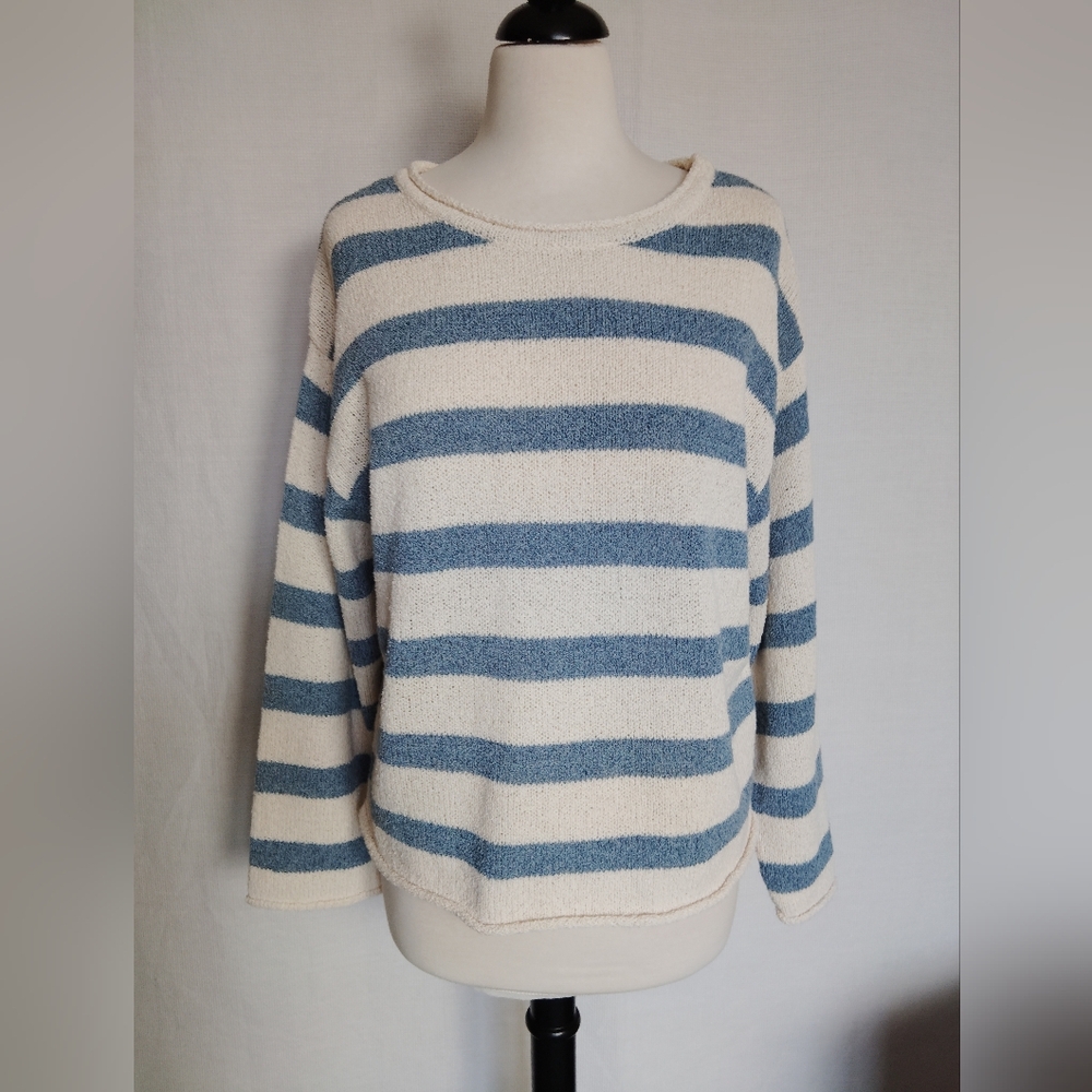 Goldfield by Daisy Sweater Oversized Long Sleeve Blue Cream ~ Size S/M
